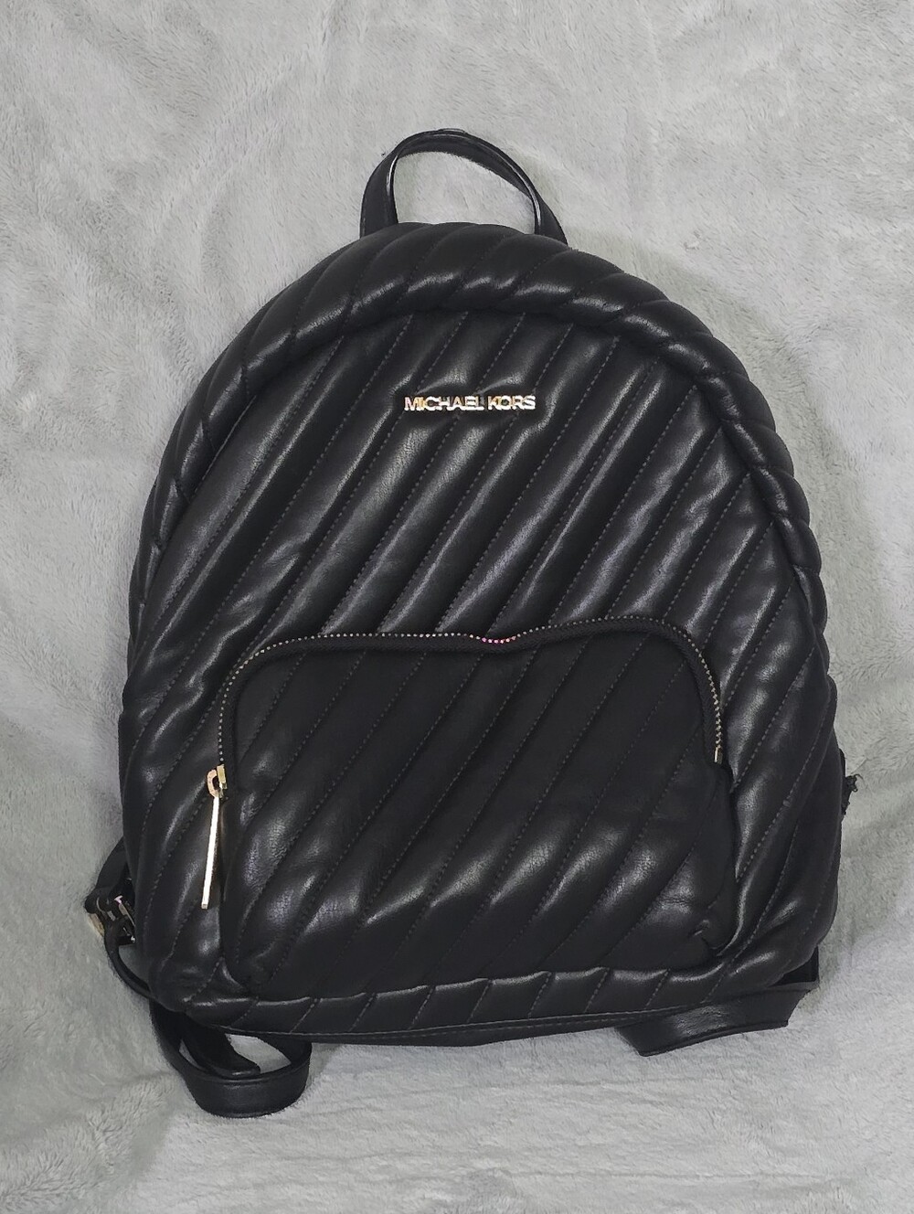 Michael Kors Black Quilted Leather Mini Backpack with Gold Logo